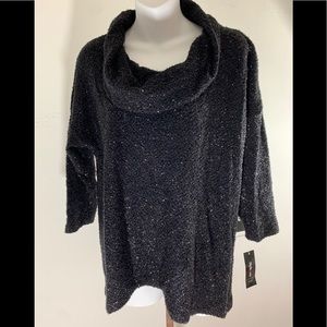 Style & Co Black with Silver Shimmer Cowl Neck Pullover